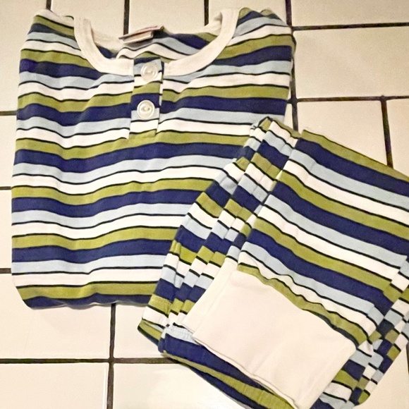 BedHead PJS Bed Head Pajamas Navy Blue Olive Striped Preppy Retro Set Girl 14 - Picture 1 of 9